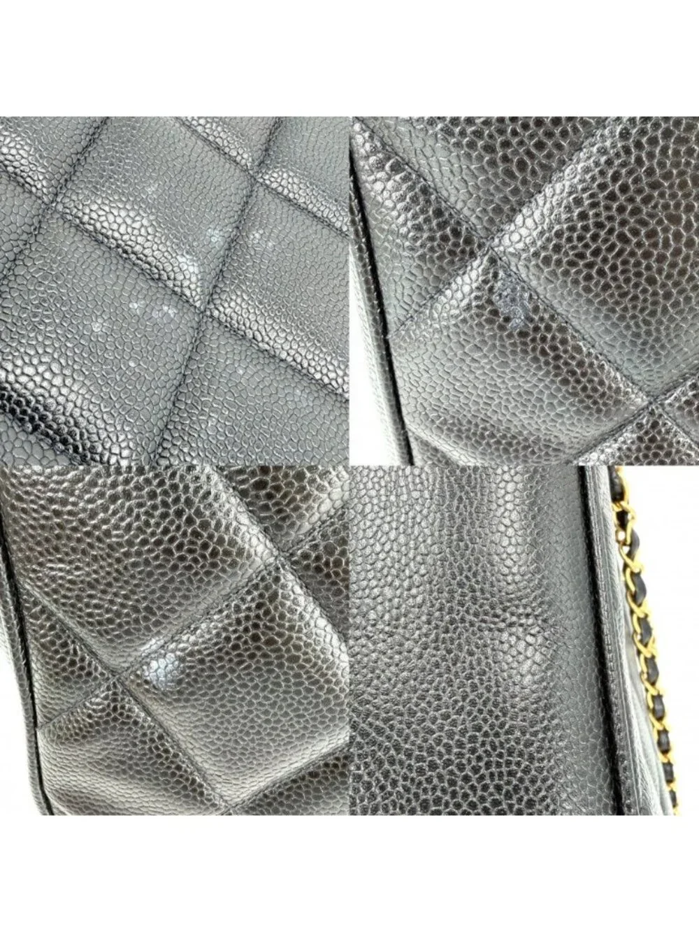 Chanel Big Handbag Quilted CC Logo Chain Tote Shoulder Caviar Leather Black Gold